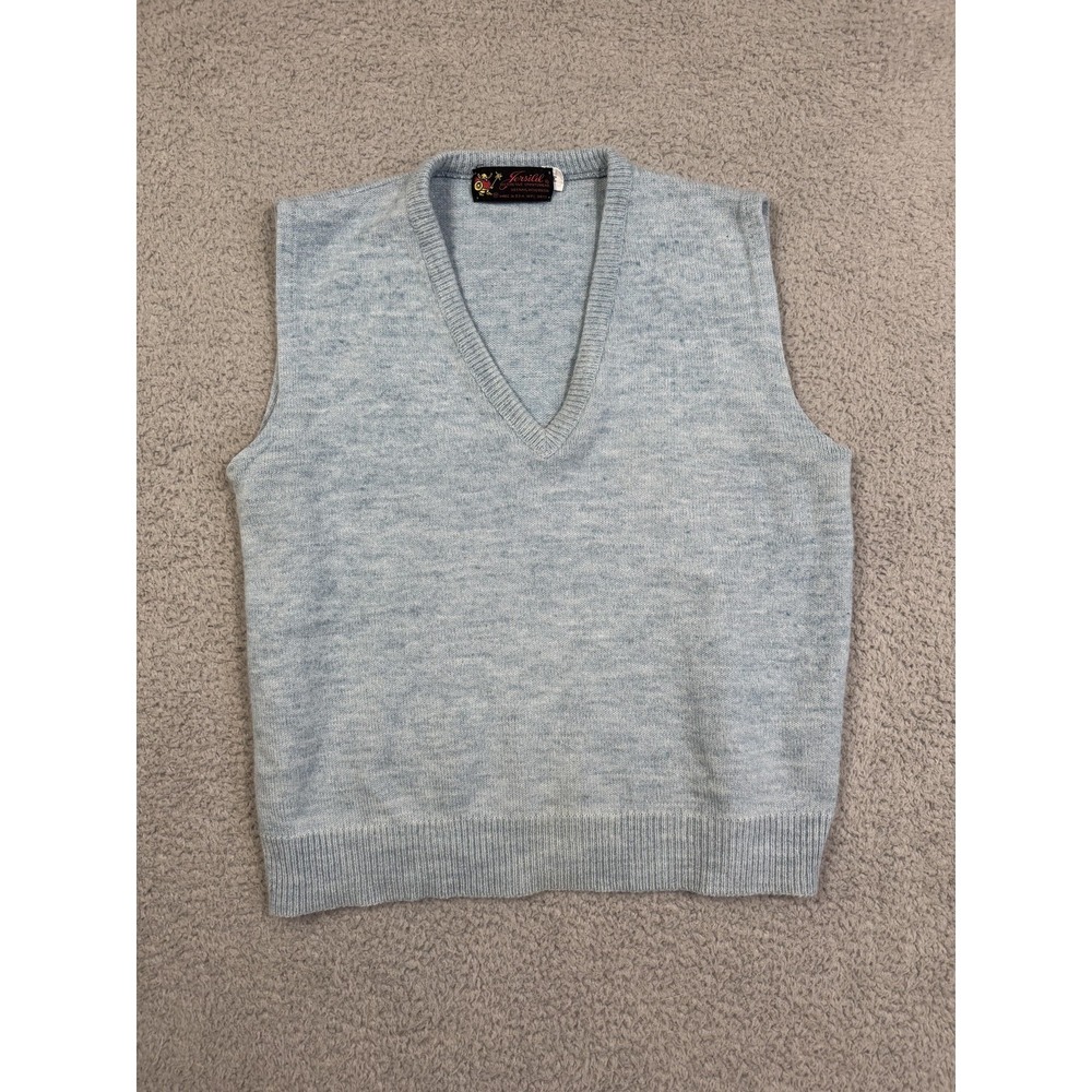 Vintage Jersild Sweater Vest Mens Medium Blue Wool Blend V Neck Pullover USA 90s
